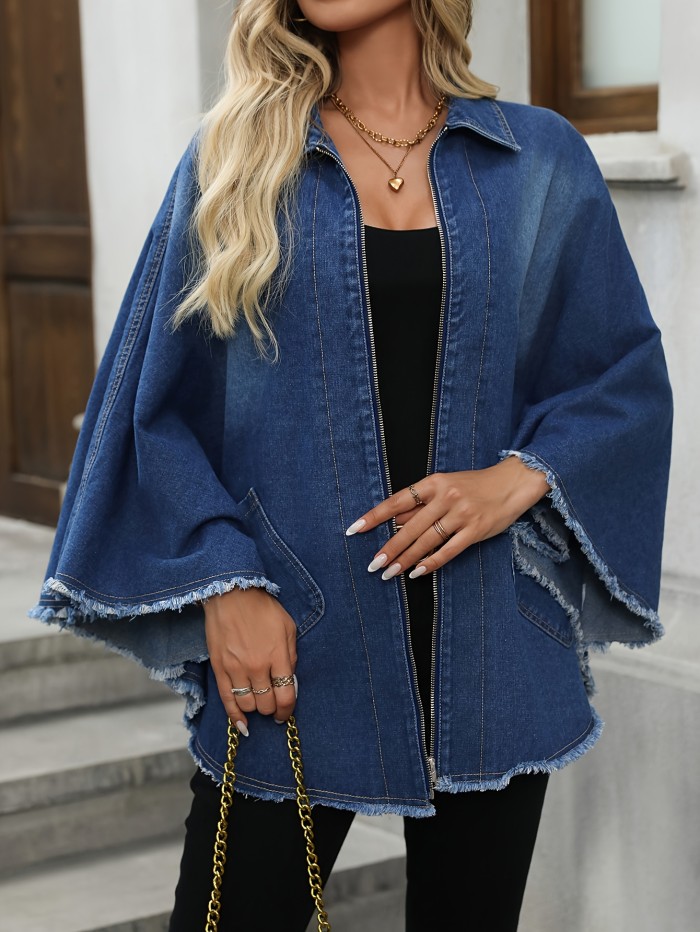 Fashionable Loose Denim Jacket Women'S Cloak Top