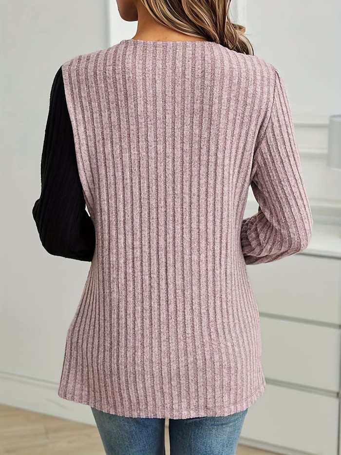 Women's LightweightElegant Lace Trim Button Front Placket T-Shirt
