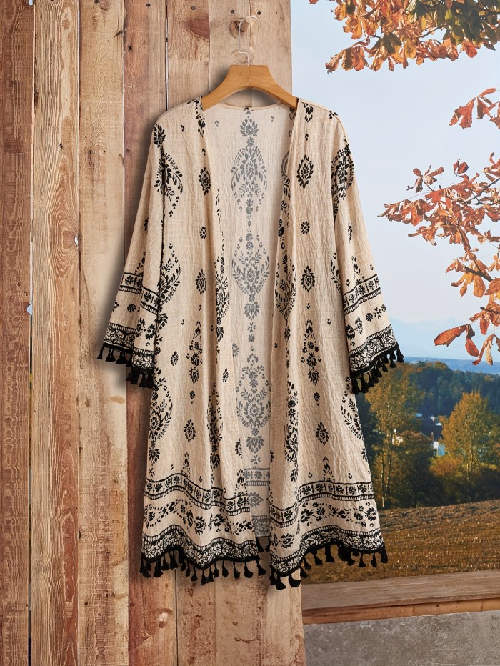 Women'S Cardigan with Unique Printed Tassels