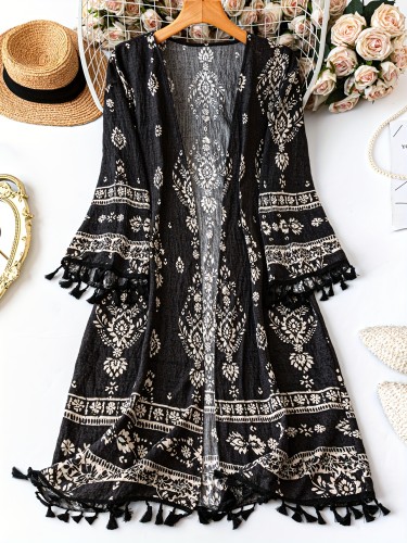 Women'S Cardigan with Unique Printed Tassels