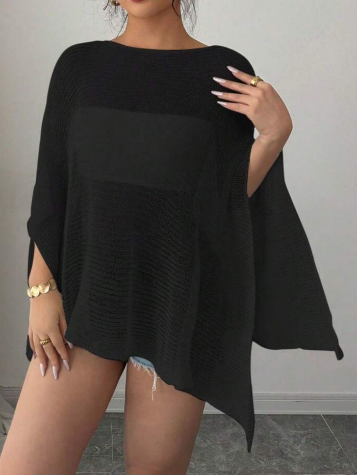 Women'S Lightweight Sheer Cardigan Openwork Loose Batwing Sleeves Pullover Sweater
