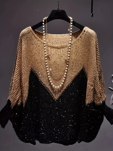 Vintage-Inspired Color Block Top with Asymmetrical Hem  Loose Fit Batwing Sleeves Pullover