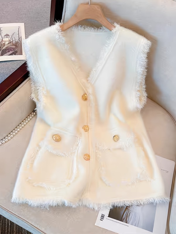 Elegant Women's V-Neck Knit Vest Cardigan