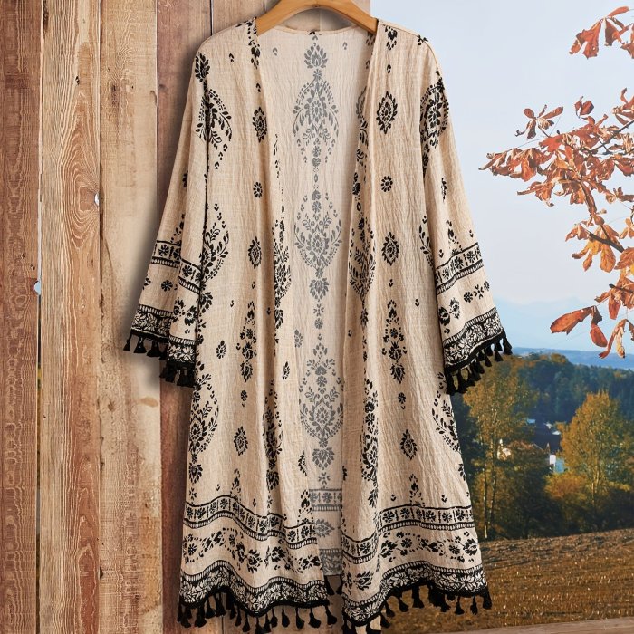 Women'S Cardigan with Unique Printed Tassels