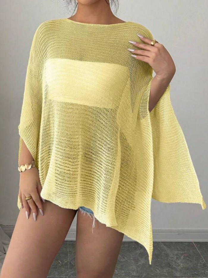 Women'S Lightweight Sheer Cardigan Openwork Loose Batwing Sleeves Pullover Sweater