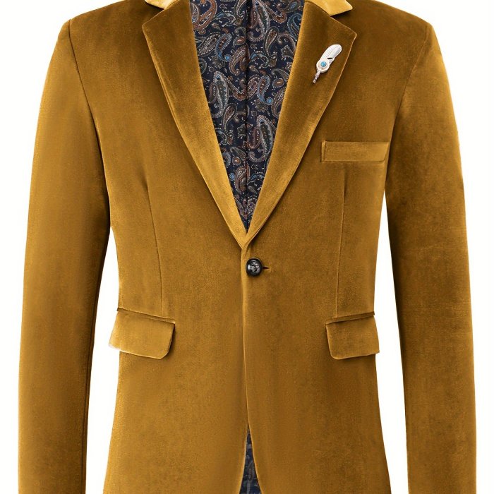 Men's Retro Elegant One-Button Soft Pink Paisley Print Lapel Jacket Blazer