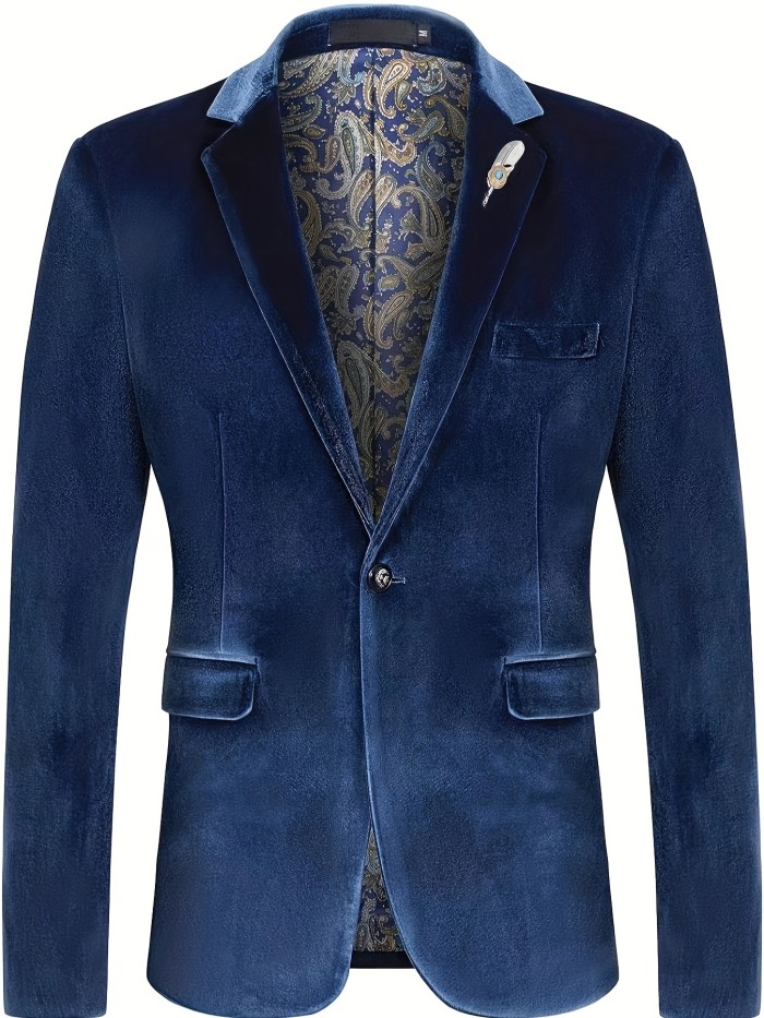 Men's Retro Elegant One-Button Soft Pink Paisley Print Lapel Jacket Blazer