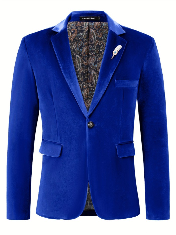 Men's Retro Elegant One-Button Soft Pink Paisley Print Lapel Jacket Blazer