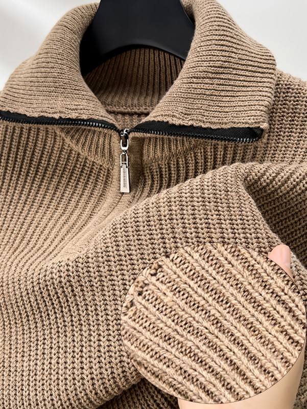 Men's Slim Fit Acrylic Blend Half-Zip Stand Collar Long Sleeve Knit Pullover Sweater