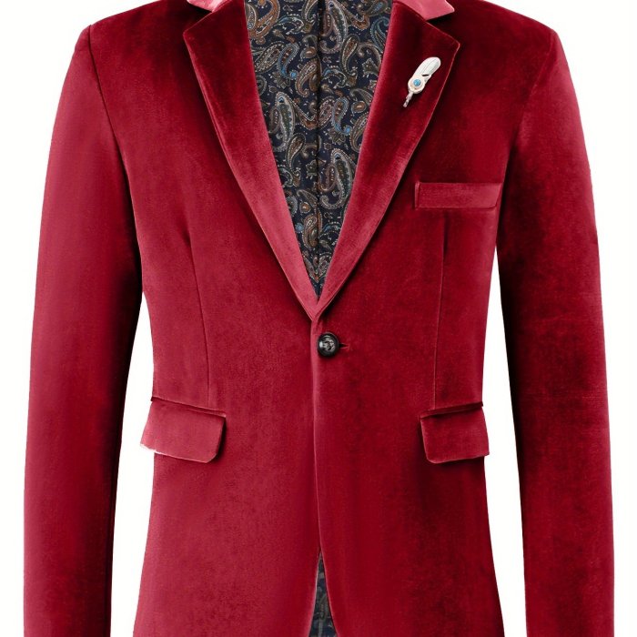 Men's Retro Elegant One-Button Soft Pink Paisley Print Lapel Jacket Blazer
