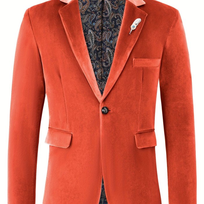 Men's Retro Elegant One-Button Soft Pink Paisley Print Lapel Jacket Blazer