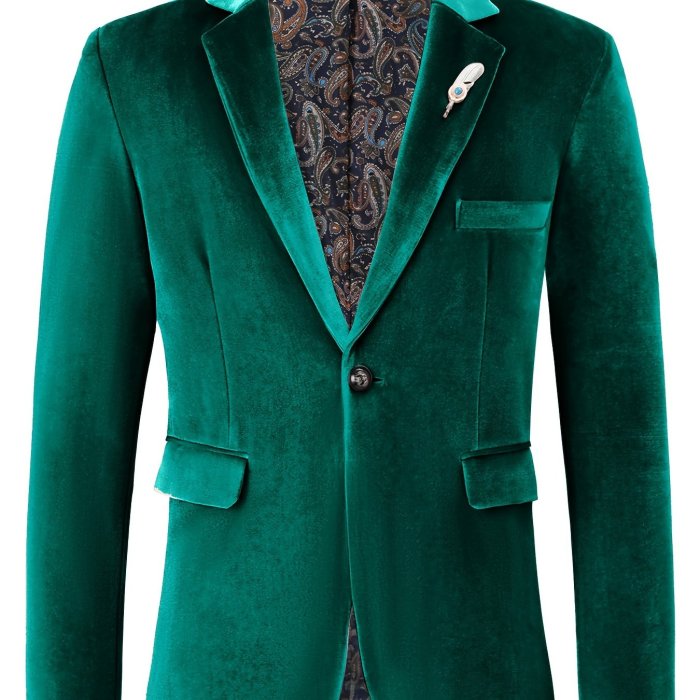 Men's Retro Elegant One-Button Soft Pink Paisley Print Lapel Jacket Blazer