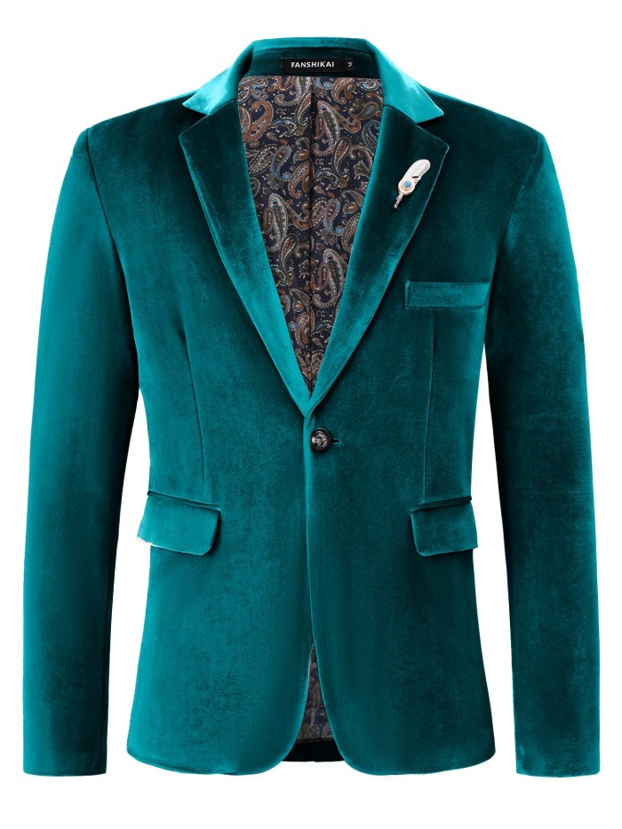 Men's Retro Elegant One-Button Soft Pink Paisley Print Lapel Jacket Blazer