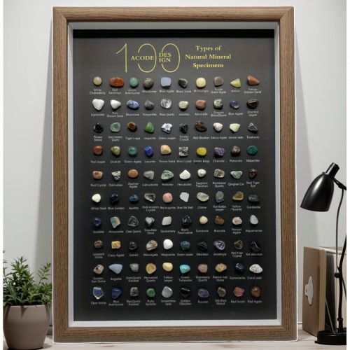 Home Decoration Complete Mineral Specimen 100 Types True Mineral Specimen Frame New Year Gift Crystal Gemstone Frame Ornament Christmas Gif