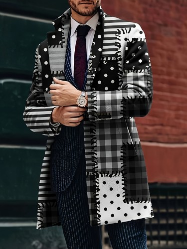 Men's Spotted Check Print Casual Windbreaker Coat