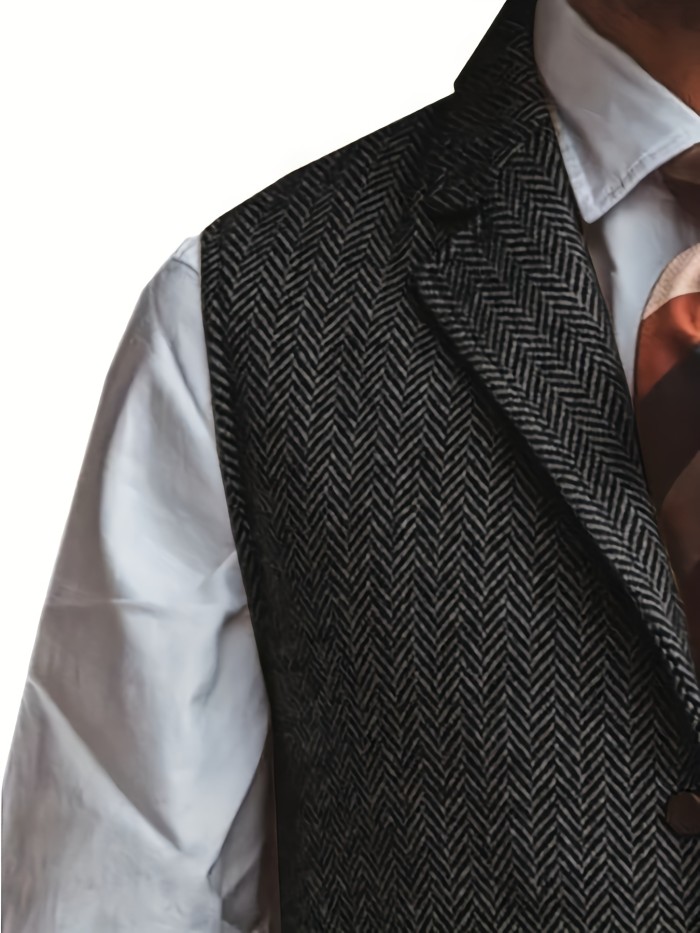Men'S Herringbone Suit Vest Lapel Vest Casual Party Wedding Business
