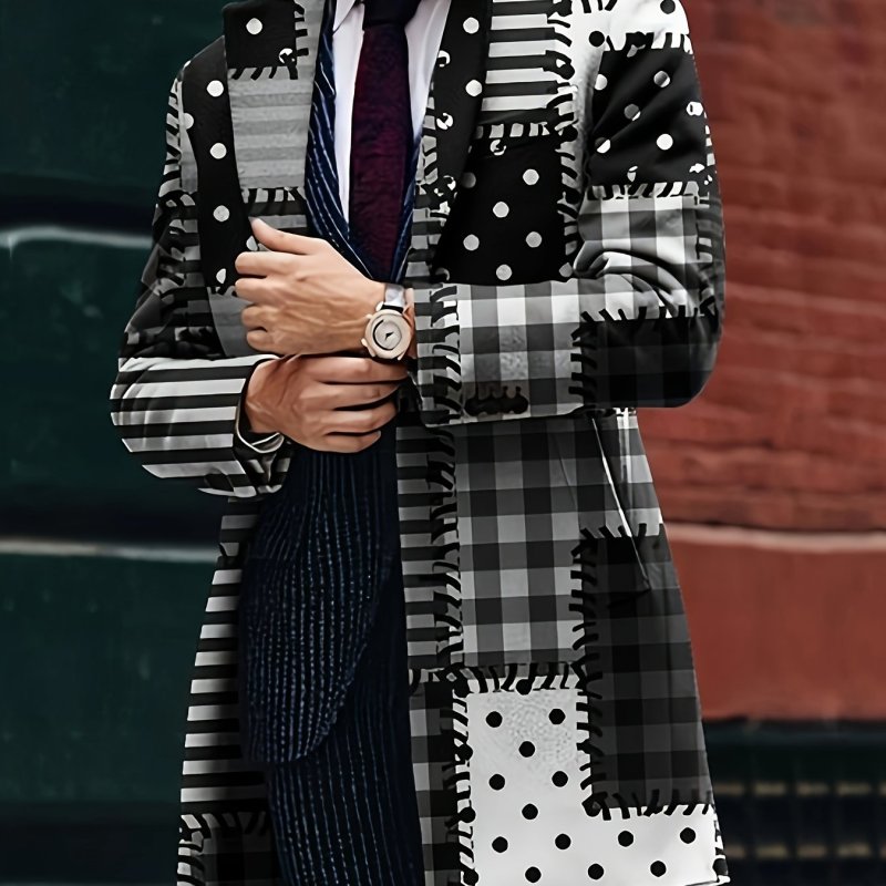 Men's Spotted Check Print Casual Windbreaker Coat