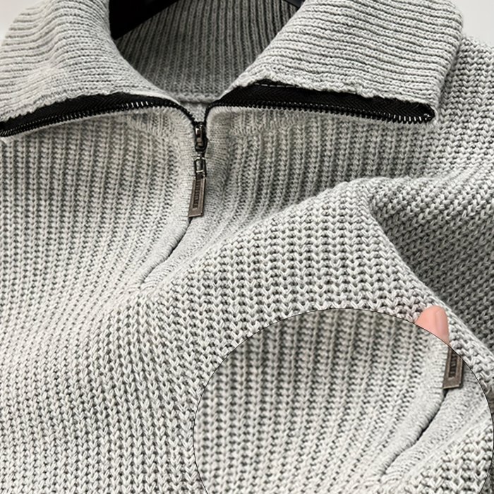 Men's Slim Fit Acrylic Blend Half-Zip Stand Collar Long Sleeve Knit Pullover Sweater