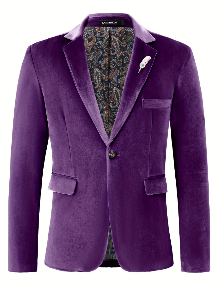 Men's Retro Elegant One-Button Soft Pink Paisley Print Lapel Jacket Blazer