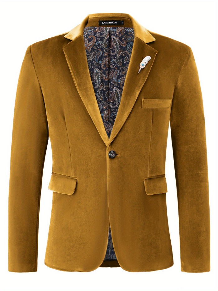 Men's Retro Elegant One-Button Soft Pink Paisley Print Lapel Jacket Blazer