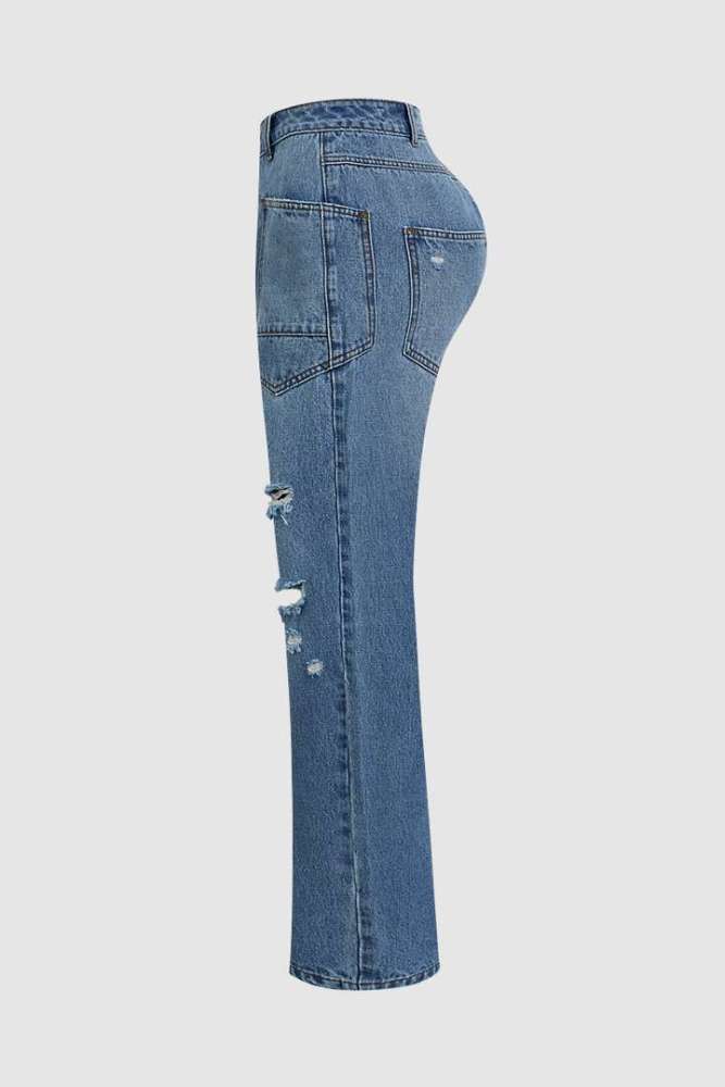Women's Boyfriend Jeans Big Pocket Baggy Denim Jeans
