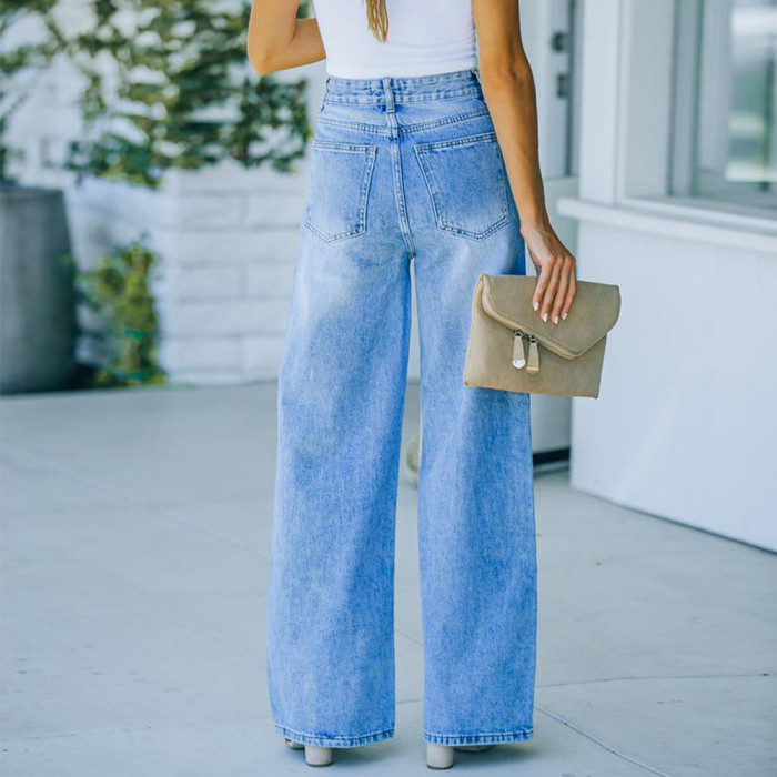 Women's Jeans Retro Boyfriend Straight Jeans with Floral Pocket