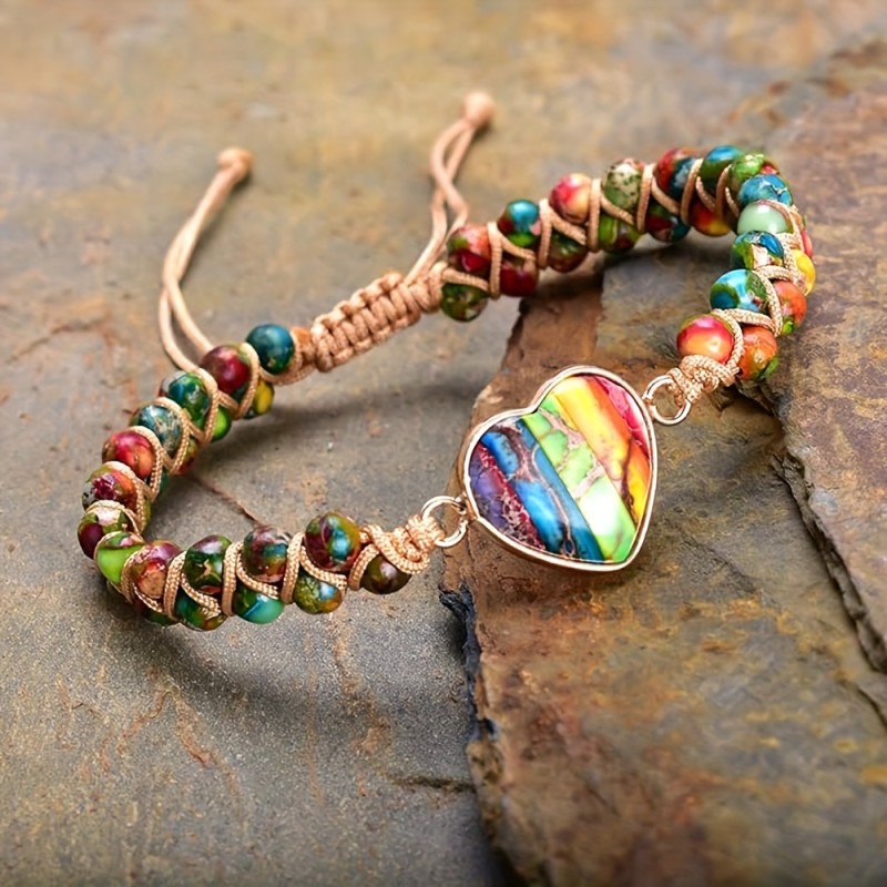 Boho-Chic Bracelet Colorful Adjustable Boho-Chic Heart Chakra Bracelet | Natural Stones, Perfect for Yoga & Meditation, Women's Fashion Accessory