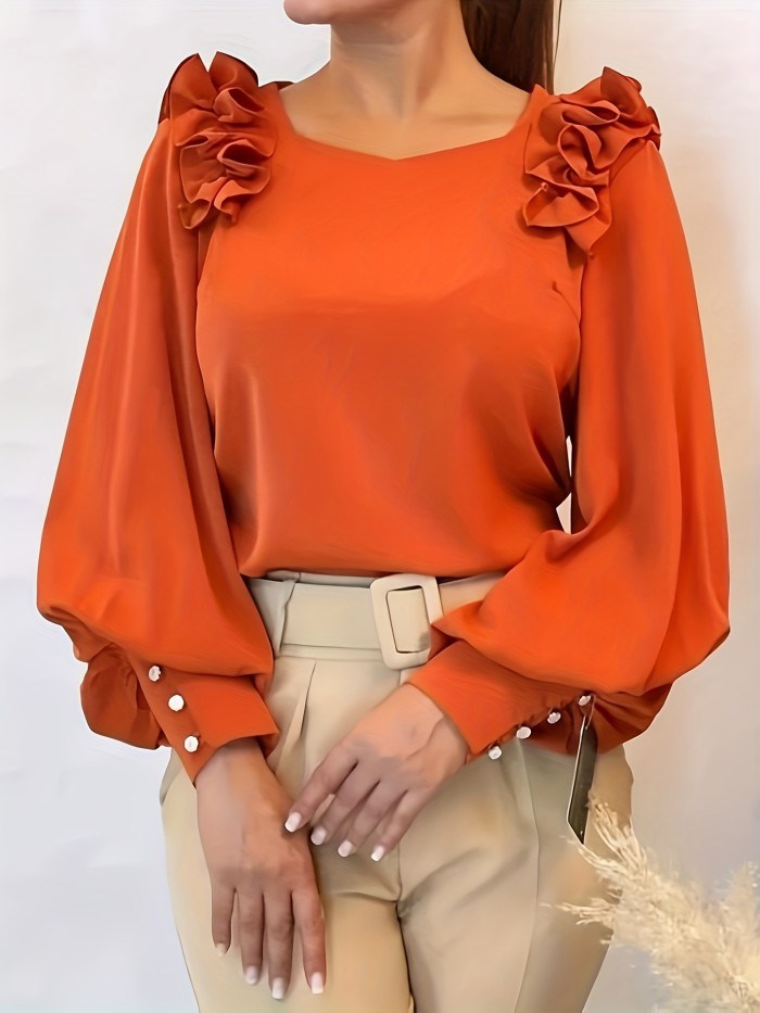 Elegant Blouse Elegant Orange Long Sleeve Ruffled Blouse