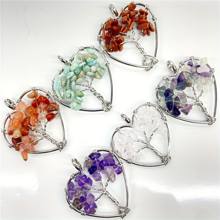 10-Pack Natural Agate Life Tree Pendants with Unique Bohemian Style
