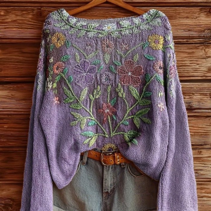Women's Oversized 3D Floral Print Sweater