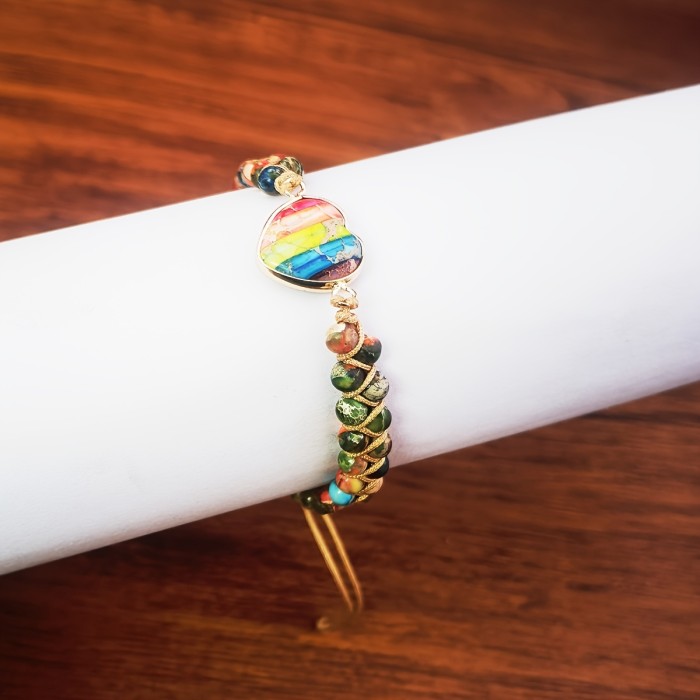 Boho-Chic Bracelet Colorful Adjustable Boho-Chic Heart Chakra Bracelet | Natural Stones, Perfect for Yoga & Meditation, Women's Fashion Accessory