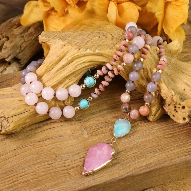 Women's Rose Quartz Natural Stone Necklace