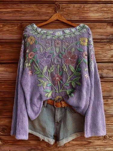 Women's Oversized 3D Floral Print Sweater