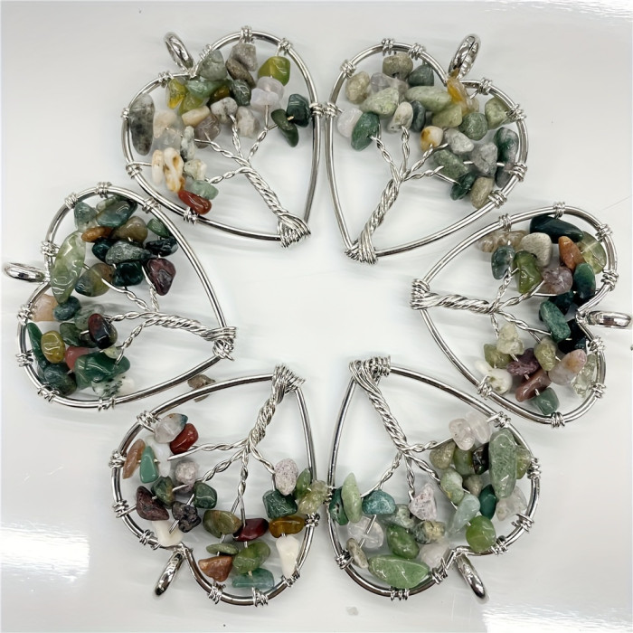 10-Pack Natural Agate Life Tree Pendants with Unique Bohemian Style