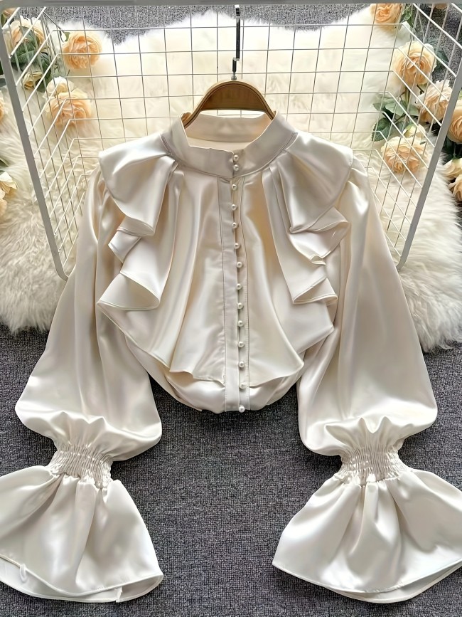 Elegant Ruffle Stand Collar Blouse for Women