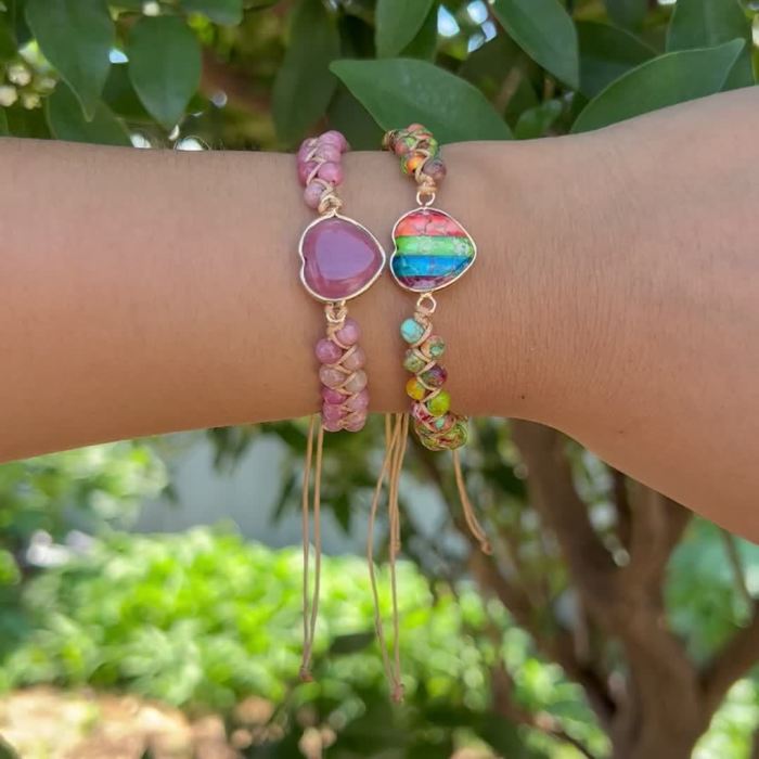 Boho-Chic Bracelet Colorful Adjustable Boho-Chic Heart Chakra Bracelet | Natural Stones, Perfect for Yoga & Meditation, Women's Fashion Accessory
