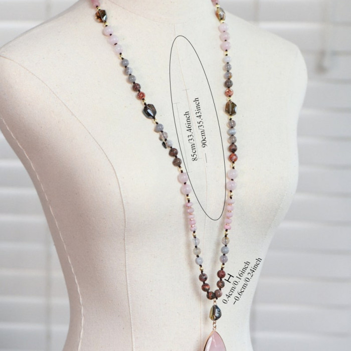 Bohemian Semi-Precious Stone Pendant Necklace with Pink & Purple Stones