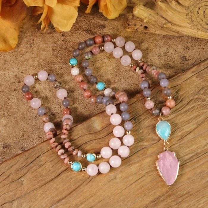 Women's Rose Quartz Natural Stone Necklace