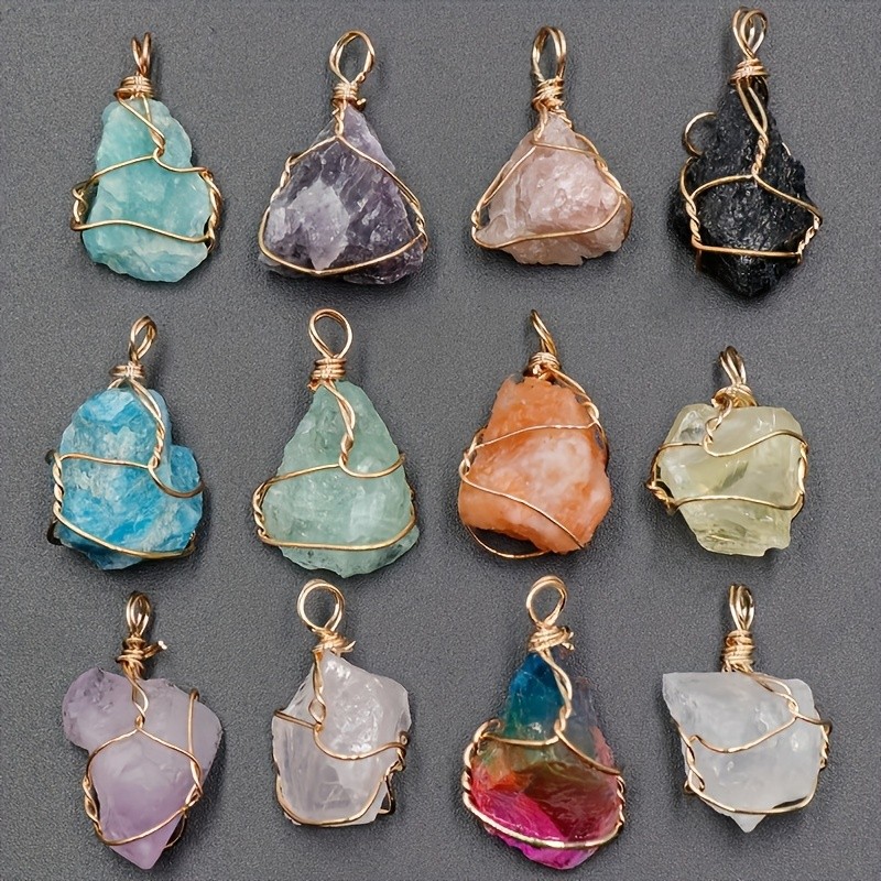 5pcs Irregular Natural Mixed Assorted Crystal Stone Pendants With Wrap Wire For DIY Jewelry Making Accessories, Mineral Stone Ornament (Random)