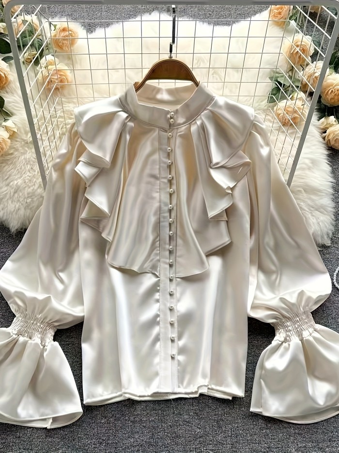 Elegant Ruffle Stand Collar Blouse for Women