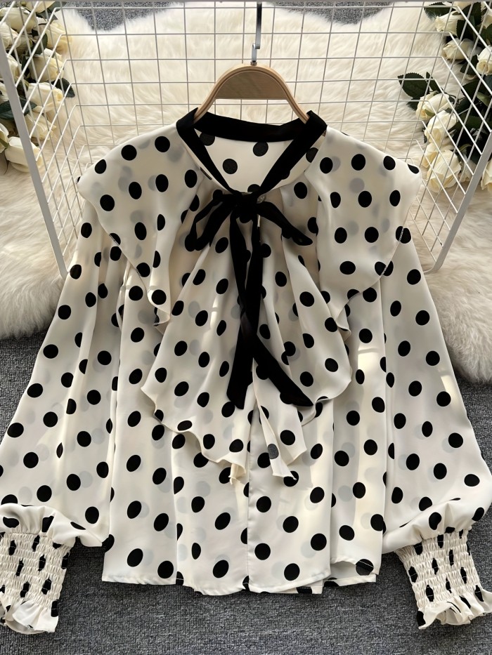 French Polka Dot Shirt for Women with a Unique Design