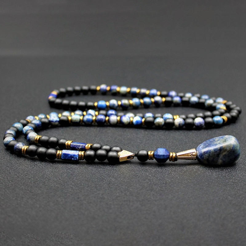 Trendy Lapis Lazuli Necklace Super Cool Men's Lapis Lazuli Pendant Necklace | Fashion Trend Natural Stone Neck Jewelry