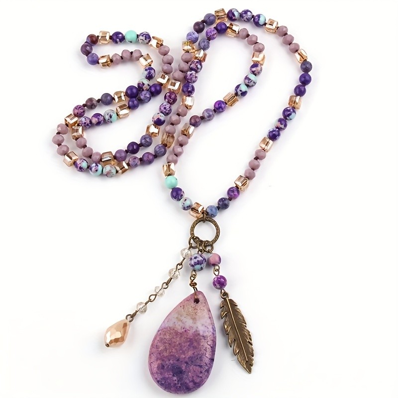 Classic Natural Stone Beads Beaded Necklace With Semi Precious Pendant Decor