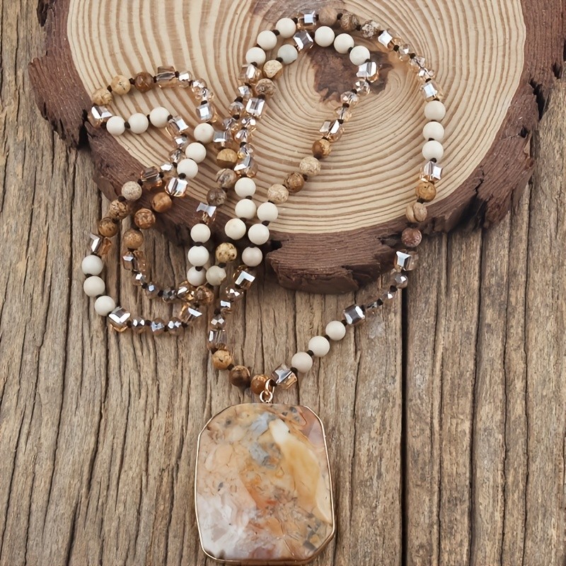Bohemian Style Natural Stone Beaded Pendant Necklace For Women