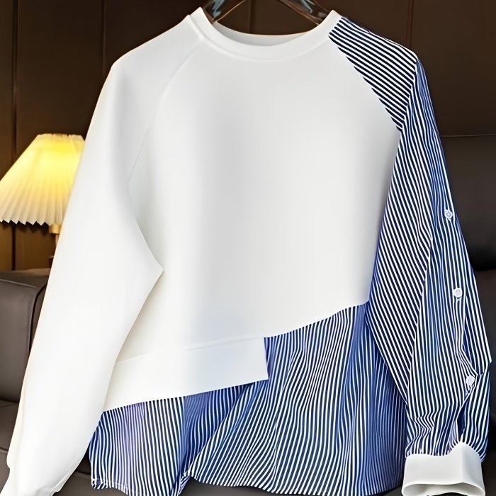 Women'S Casual Round Neck Long Sleeve Striped Button-Up Shirt