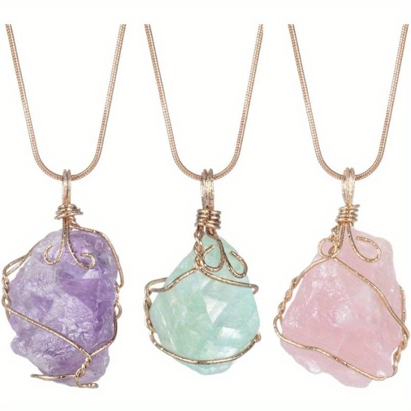 Natural Rock Quartz Necklace Natural Rock Quartz Pendant Necklace For Women | Tumbled Raw Irregular Crystal Wrapped Wire Chakra Jewelry With 2 Different Chains