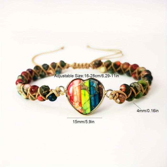 Boho-Chic Bracelet Colorful Adjustable Boho-Chic Heart Chakra Bracelet | Natural Stones, Perfect for Yoga & Meditation, Women's Fashion Accessory