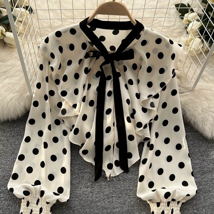 French Polka Dot Shirt for Women with a Unique Design