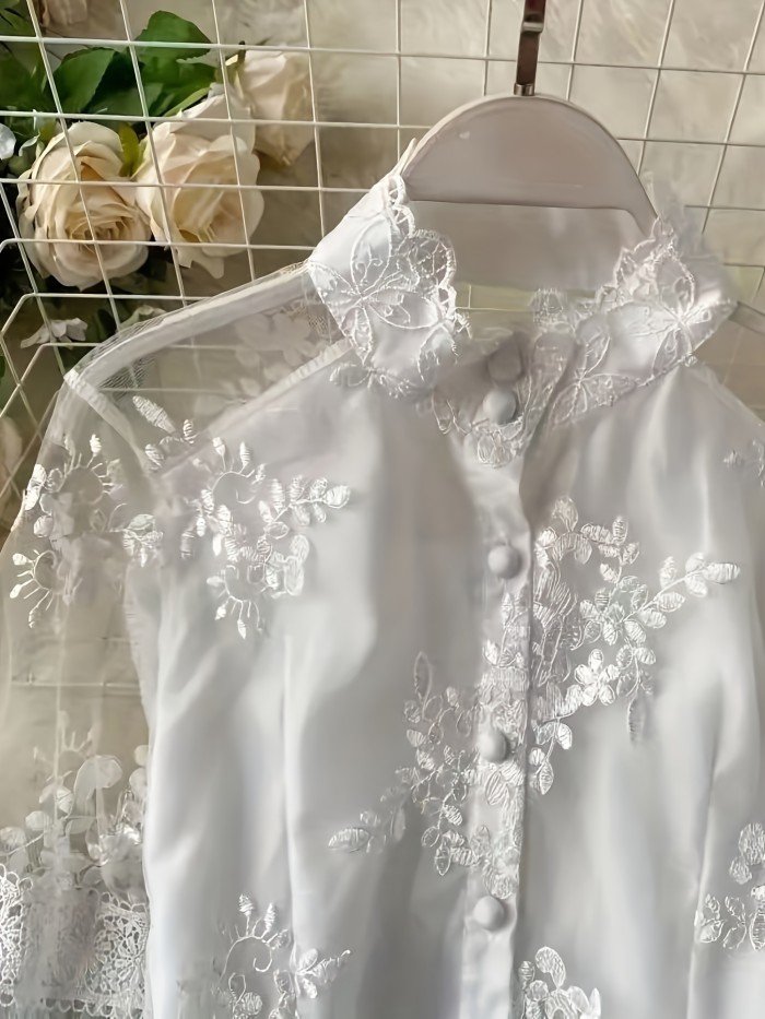 Women's 3D Embroidered Floral Design French-Inspired Elegant Contrast Lace Blouse