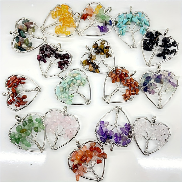 10-Pack Natural Agate Life Tree Pendants with Unique Bohemian Style